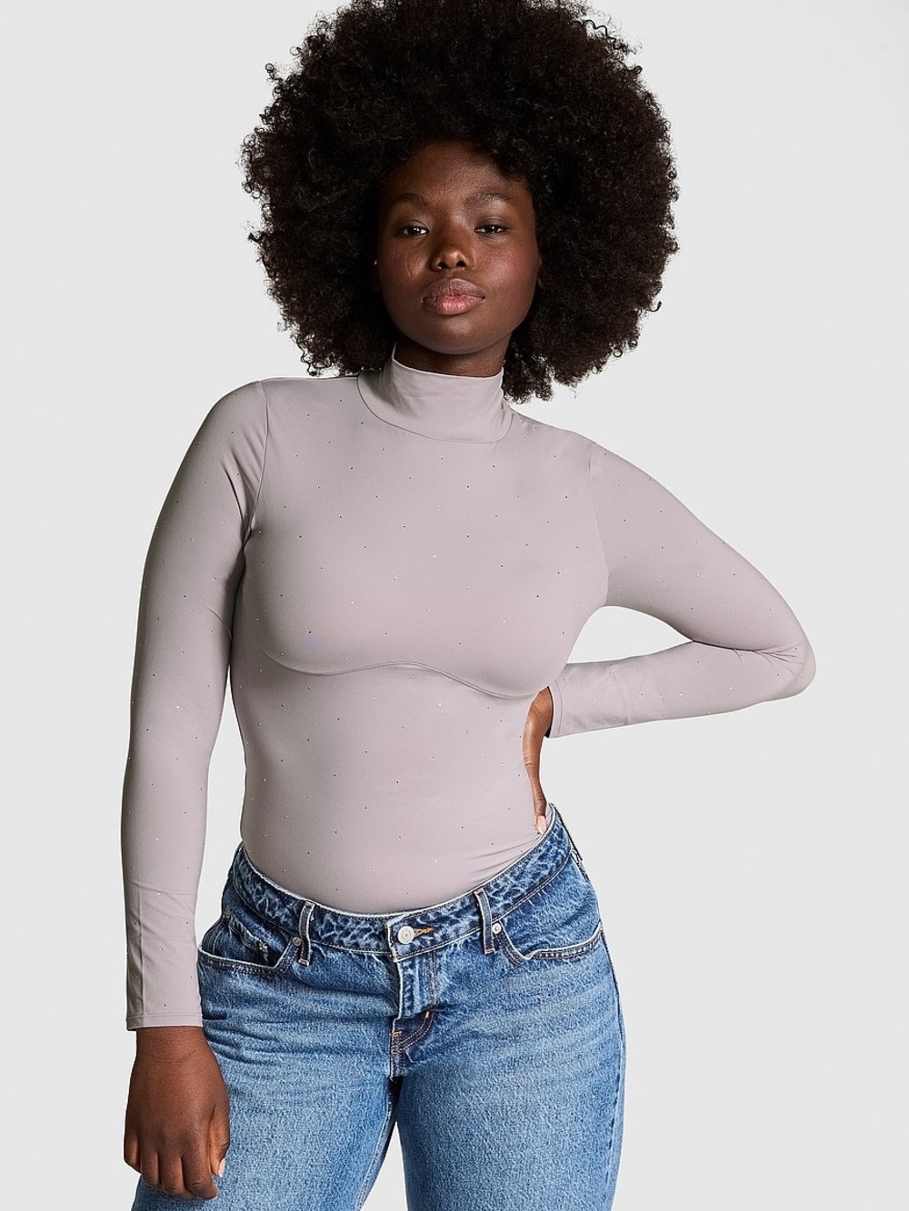PINK Victoria's Secret Lavender Rhinestone Mock Neck Long Sleeve Top - Picture 11 of 11
